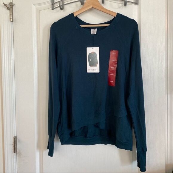 Active Life Women's XL Long Sleeve Modal Crossover Hem Pullover Sweater Top teal - Picture 1 of 15